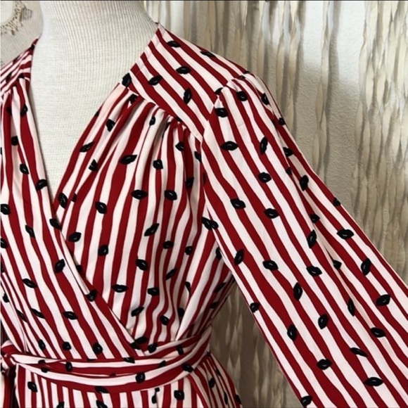 Lip Print Wrap Dress by The Archives July 4th Red and White Stripes Style Dress - Picture 3 of 7